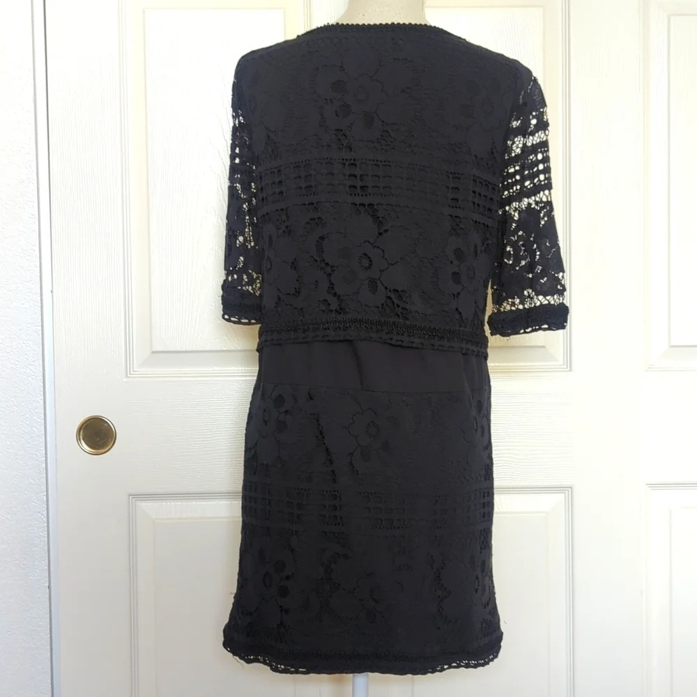 Sea New York Black Cotton Guipure Lace Sleeve Mini Dress